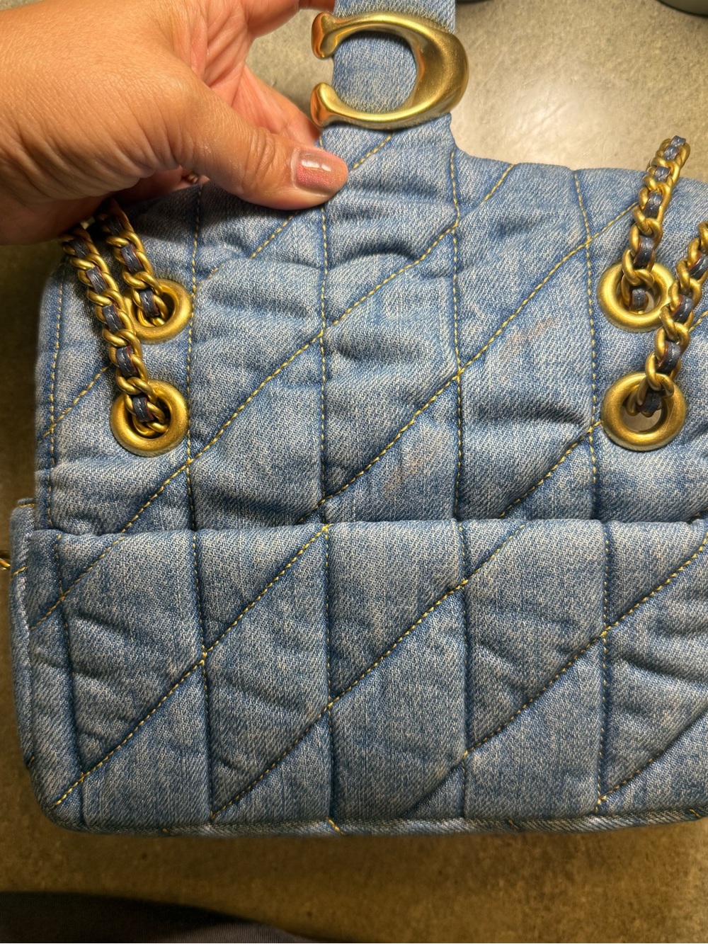 Coach Quilted Denim Shoulder Bag with Gold 'C' Hardware - Picture 3 of 13